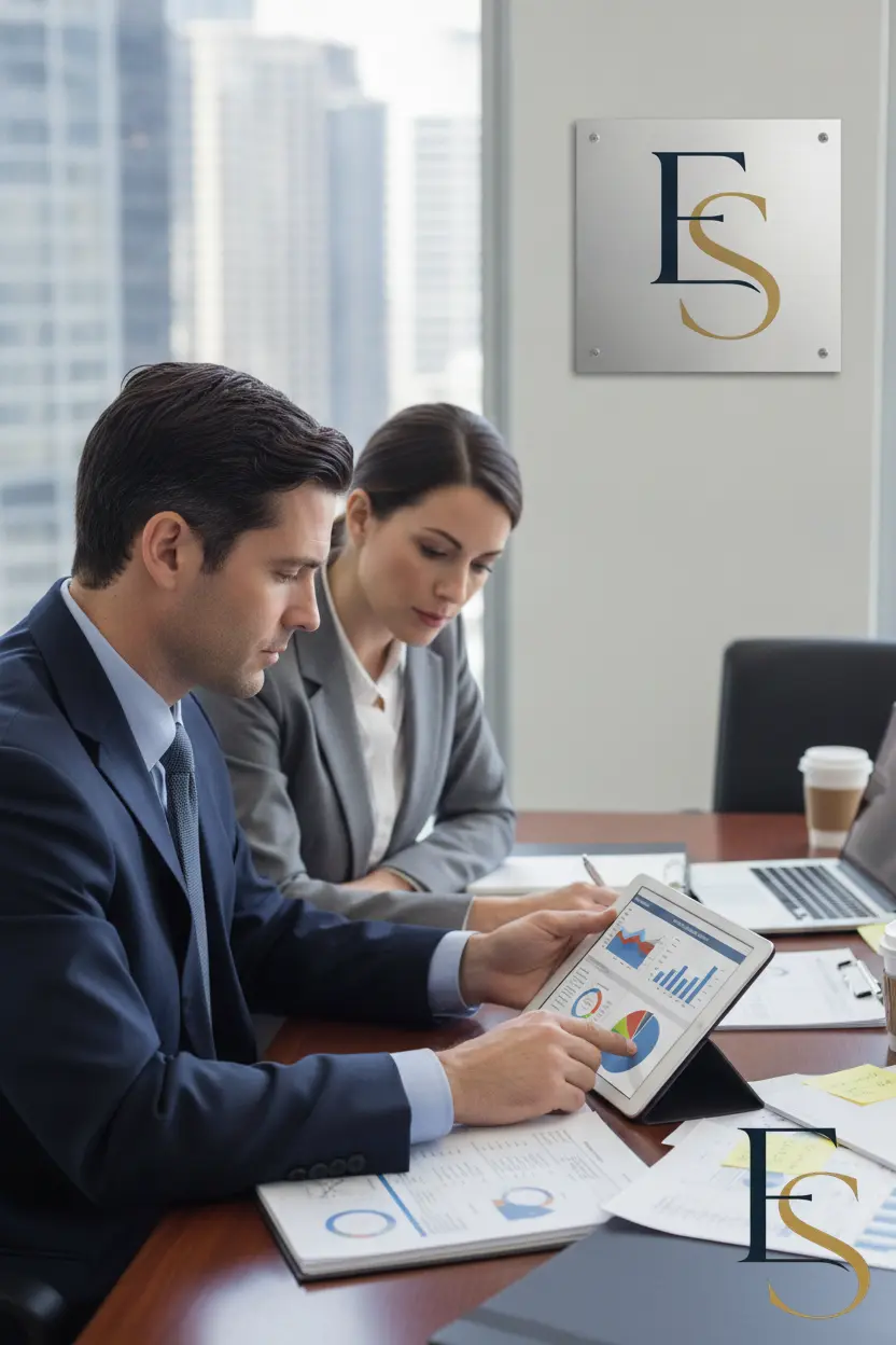Fotografia profissional ilustrando imagem que ilustre um advogado analisando as oportunidades de recuperação de credito em uma empresa com foco em soluções inteligentes no nicho de outros.